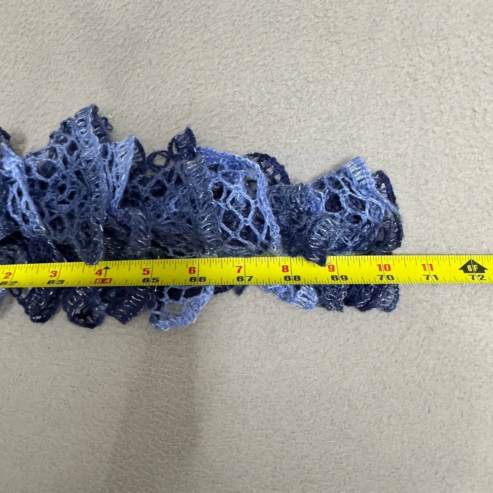 Y2K Ruffle Scarf Womens Blue Crochet Lace Metallic Boho Fairy Grunge Festival‎